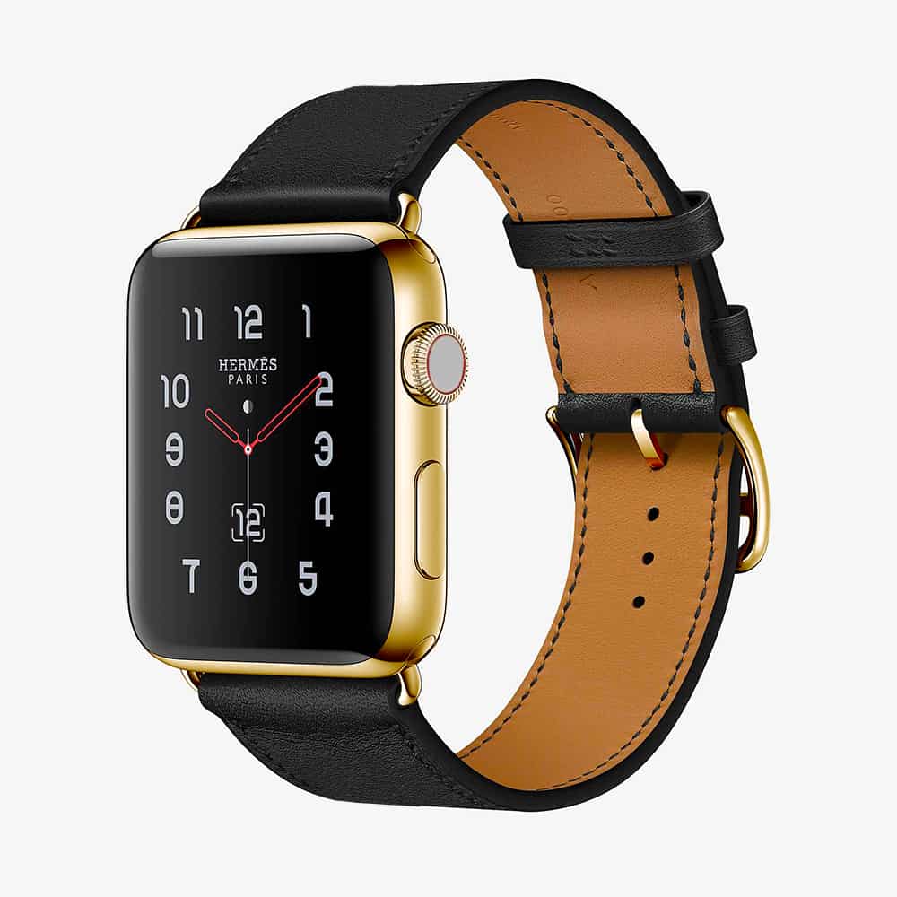 Hermès Noir Swift Leather Deployment 24K Gold Plated Series 5 44mm Apple  Watch