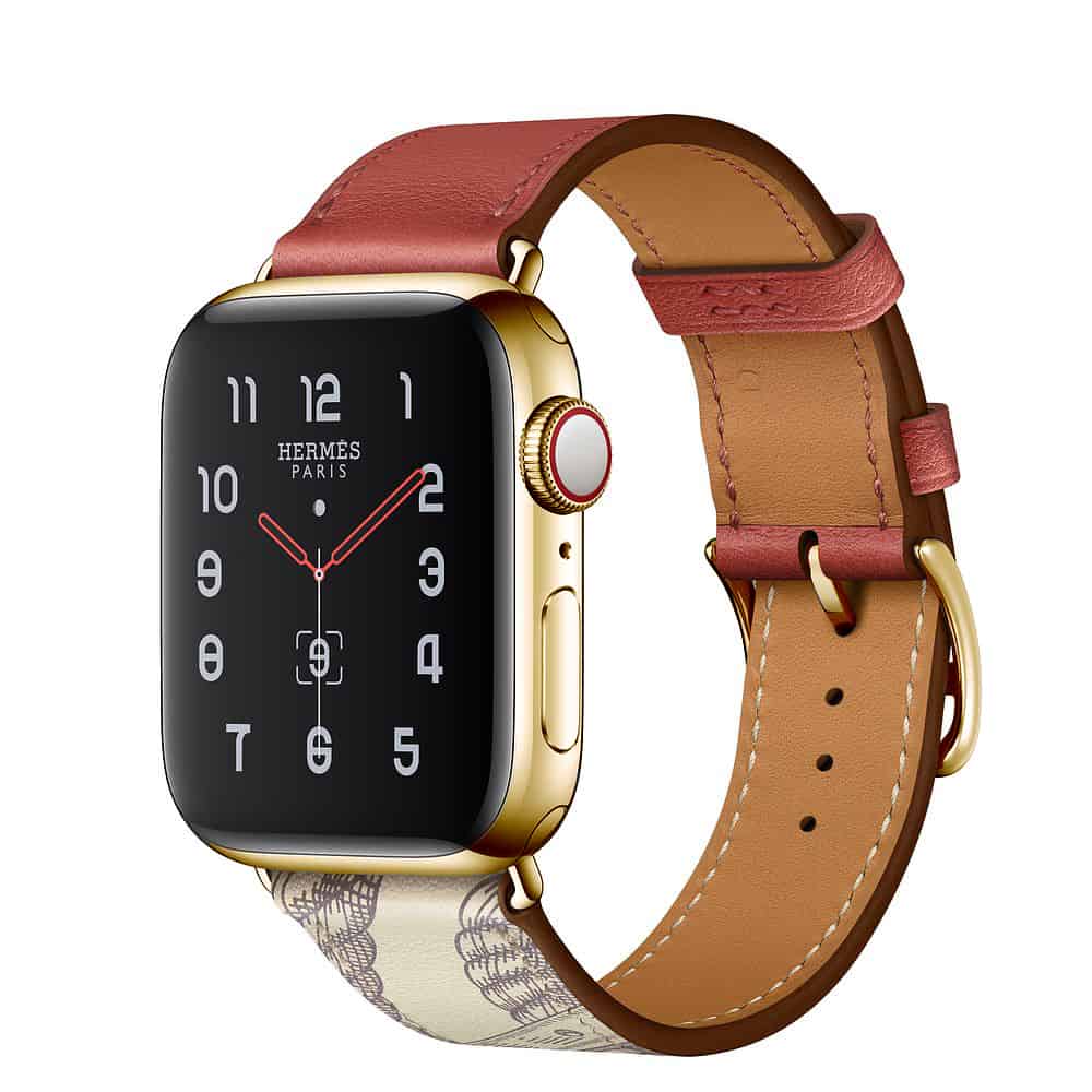 Hermès Single Tour Brique/Béton Swift 24K Gold Plated Series 5 Apple Watch  40mm