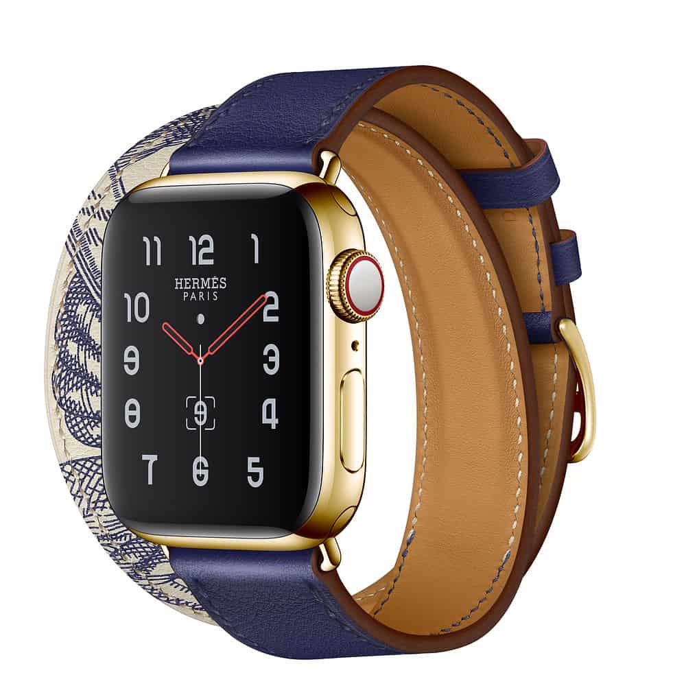 Hermès Double Tour Encre/Béton Swift 40mm 24K Gold Plated Apple 