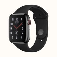24k Gold Plated Hermes Apple Watch Series 8 41mm Swift Leather Gourmette  Metal Double Tour Noir
