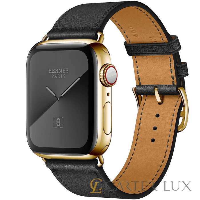 Hermès Single Tour Noir Swift Leather 24K Gold Plated Series 5 Apple Watch